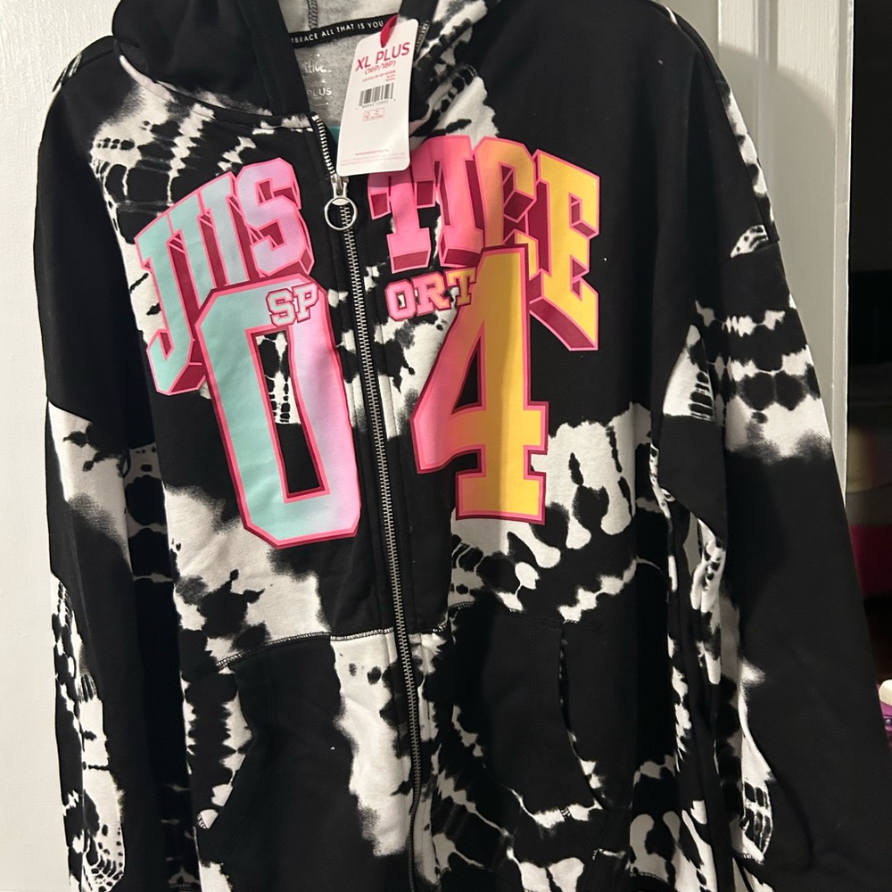 Justice Black and Multicolor Graphic Zip-Up Hoodie